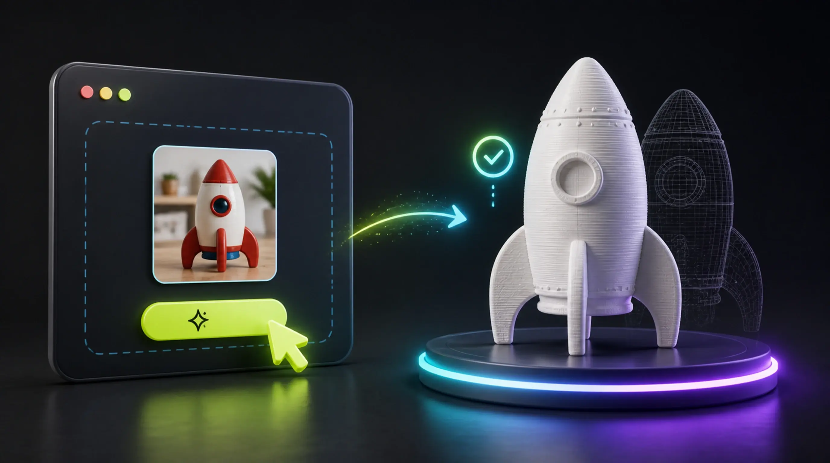 Browser-based JPG to STL workflow showing image upload and a finished 3D printable model