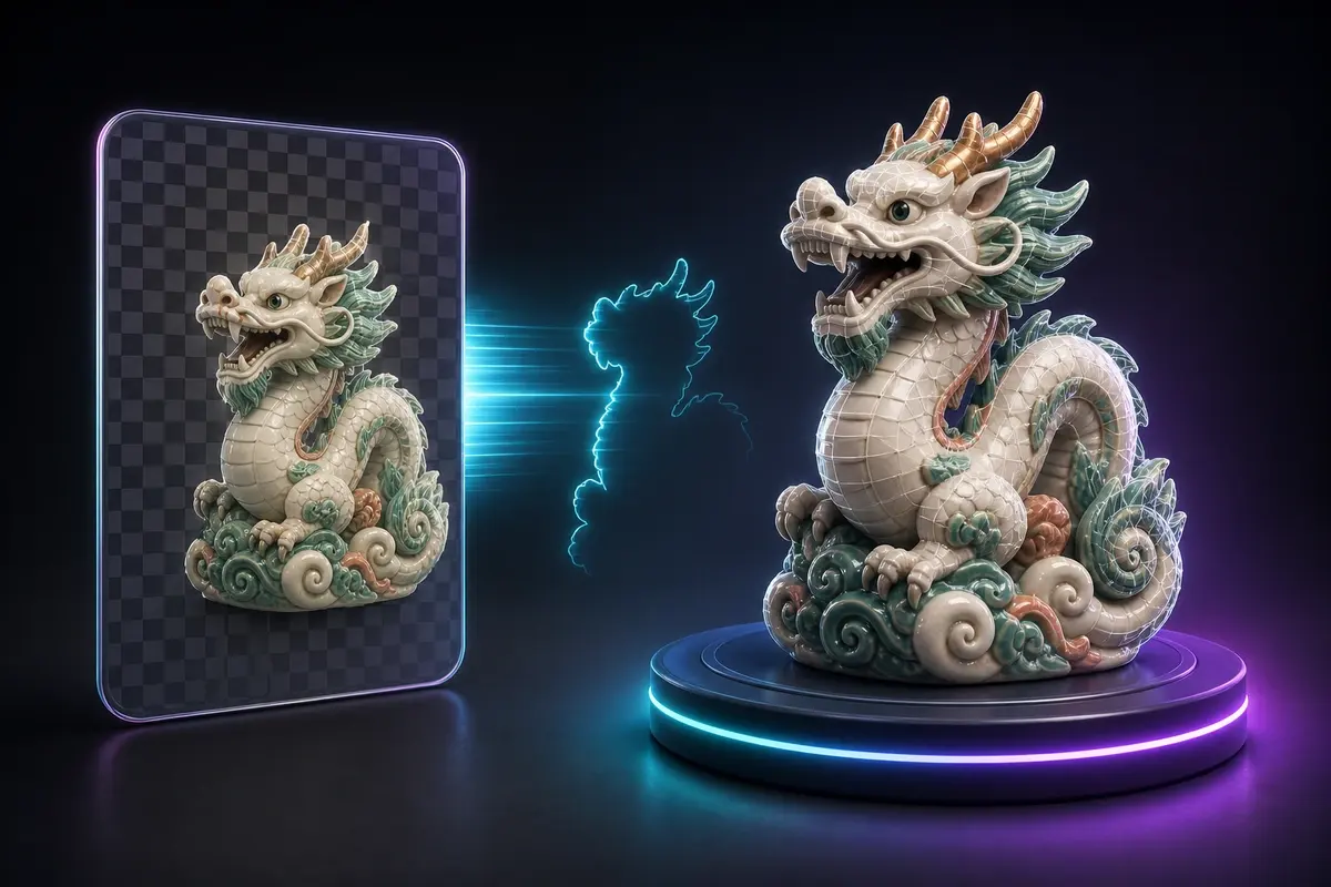 Transparent PNG to OBJ workflow isolating the subject for sharper AI 3D reconstruction